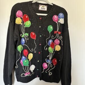 Vintage Tiara International 1999 Birthday Balloon Cardigan Womens Medium Rare